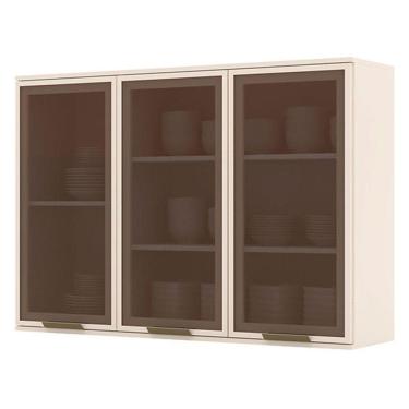 Imagem de Armário Aéreo 3 Portas De Vidro 120 Cm Connect Off White - Henn