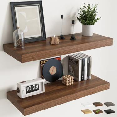 Imagem de Prateleiras flutuantes de 91 cm para parede, conjunto de 2, prateleiras de banheiro de grão de madeira de 30 cm D com suportes invisíveis, fácil instalação, prateleiras de armazenamento de madeira