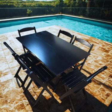 Imagem de Jogo de Mesa Dobrável 120cm X 70cm com 6 Cadeiras Preto