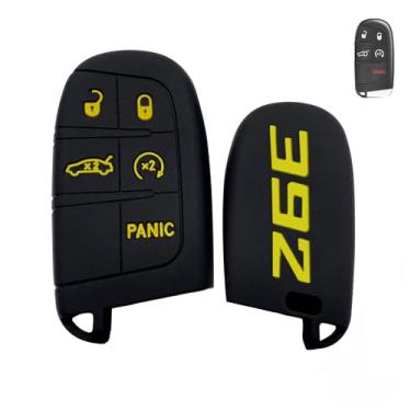Imagem de x xotic tech Capa de chaveiro 392 compatível com Dodge Charger Challenger SRT Hornet Dart Durango Journey ou Jeep ou Chrysler, capa de chave de controle remoto 3, 4, 5 botões (amarelo, 1 peça)