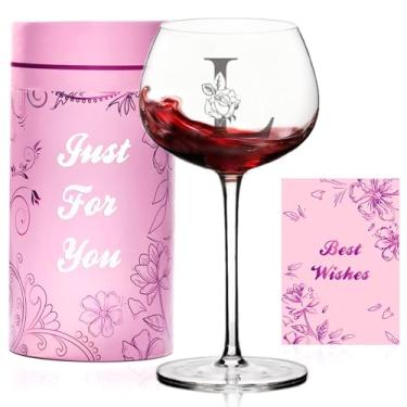 Imagem de Taça de vinho personalizada gravada monograma A-Z presente de aniversário personalizado taça de vinho para mulheres, Dia das Mães, aniversário, presente de Natal para ela, mãe, amiga, esposa, irmã (G