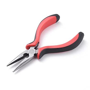 Imagem de 1 alicate de nariz de corrente de 14 cm de aço carbono ferramentas de fabricação de joias vermelhas alicate de corte de fio e mandíbula serrilhada alicate de joias para suprimentos de fabricação de