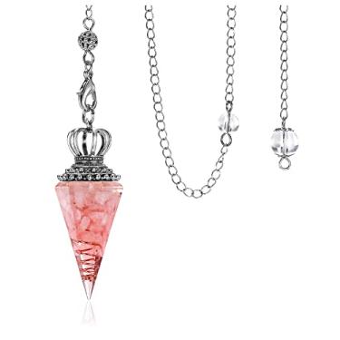 Imagem de Jovivi Pêndulos de cristal de quartzo rosa natural para adivinhação, coroa de 6 factos, hexagonal, pontiaguda, resina, pedras, cura, reiki, chacra, pingente, pêndulo, bruxaria wiccana