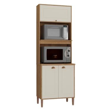 Imagem de Paneleiro Tunísia Com 3 Portas Nichos E Prateleiras Canelato/off White