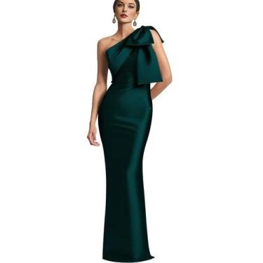 Imagem de Vestido de dama de honra Mkojaa One Shoulder Satin Teal US22
