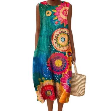 Imagem de Vestido maxi feminino Akivide com estampa floral boho de verão com bol
