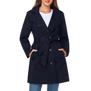 Imagem de Trench Coat SaphiRose resistente à água, trespassado, azul marinho