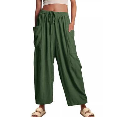 Imagem de Calças largas Flygo, de verão, casuais, soltas, de praia, femininas