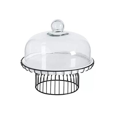 Imagem de WYUYIWH Suporte de bolo prato de cerâmica para bolo cobertura de vidro degustação com tampa bandeja de confeitaria mesa de sobremesa suporte de exibição copo de papel pão de pastelaria (ouro G)