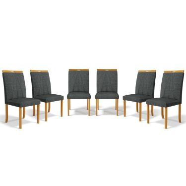 Imagem de Kit Com 6 Cadeiras Maiara Madeira Maciça Estofadas Para Mesa De Jantar Linho Chumbo 406
