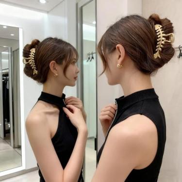 Imagem de 1 grampo de cabelo de metal dourado, prendedores antiderrapantes de mandíbula grande e forte para grosso, meio clipe de coque para mulheres, acessórios de cabelo modernos