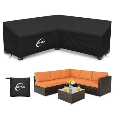 Imagem de Kipiea Patio V-Shaped Sectional Sofa Cover, 420D Heavy-Duty Oxford Fabric Outdoor Sectional Cover with 6 Windproof Buckles, Anti UV and No Tears, No Fading (89" x 89"L x 33.5"D x 31"H)Black