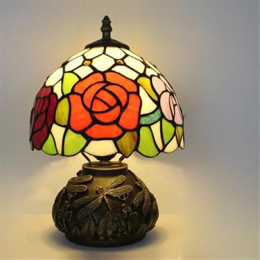 Imagem de Luminária de mesa retrô americana de luxo e criativa para sala de estar, quarto, cabeceira, escritório, casa de campo ou hotel, com vitral (Estilo 33)