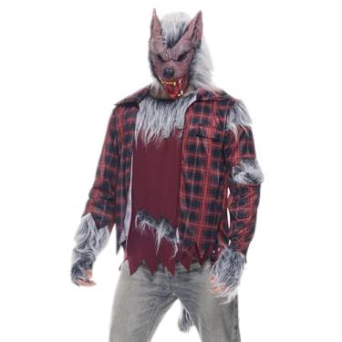 Imagem de EraSpooky Fantasia De Lobisomem Masculina, Lua Cheia, Lobo, Fúria, Halloween, Cosplay, Traje Com Máscara De Lobo E Luvas