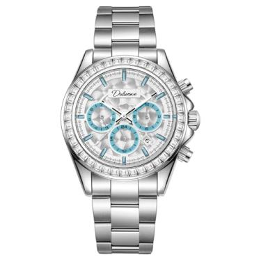 Imagem de Relógio de pulso masculino Dulunwe, corda automática mecânica, design multifuncional com bisel de cristal de 40 mm, pulseira de aço inoxidável com exibição de dia, mês e 24 horas, resistente à água