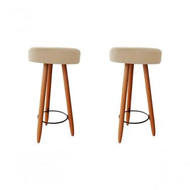 Imagem de Kit Duas Banqueta Alta Para área Gourmet Balcão Pés Palito Suede Bege Eli Móveis E Decoração