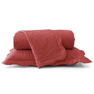 Imagem de Kit Cobre Leito Solteiro Classic Liso Ultrasonic + 1 Porta-travesseiro Floral Vermelho