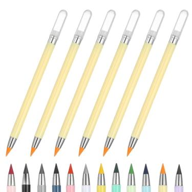 Imagem de PATIKIL Forever Pencil, conjunto de 6 peças de lápis de metal afiados mecânicos fofos para livros de colorir, esboço, desenho, escrita, arte, iniciante, amarelo