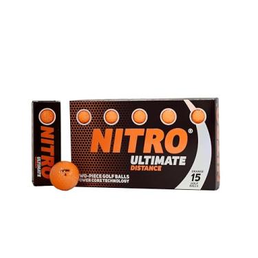Imagem de Bolas de golfe de longa distância de alta durabilidade (15 unidades) Todos os níveis - Nitro Ultimate Distance Núcleo de titânio de alta velocidade Ótima capacidade de parar e colar, aprovado pela USGA - Total de 15 laranjas