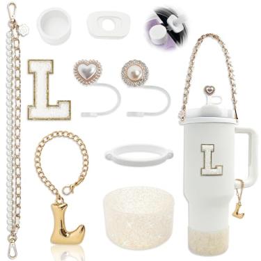 Imagem de BydGxy Conjunto de acessórios Stanley Cup para copo de 850 g 1134 g, com alça de alça, plugue antiderramamento, bota, capa de palha, pingentes de letras fofas, adesivo inicial sem resíduo, serve para