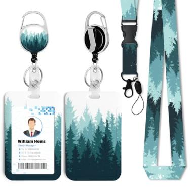 Imagem de Porta-crachá Forest ID com cordão breakaway e carretel retrátil resistente - chaveiro mosquetão giratório de 360° para mulheres, estudantes, professores, enfermeiros, uso no escritório