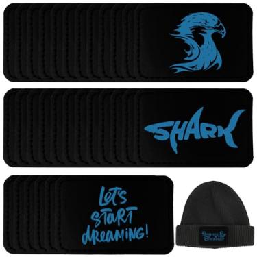 Imagem de Pacote com 30 remendos de chapéu de couro sintético em branco com adesivo, patch retangular de couro sintético para chapéus, reparo de tecido personalizado, suprimentos a laser de costura (preto e