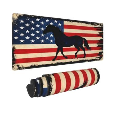 Imagem de CANFLASHION Tapete de mouse com bandeira americana, tapete de mesa de escritório 80 x 29 cm, mouse pad grande para jogos com design de cavalo, GG estendido à prova d'água para computador com base de