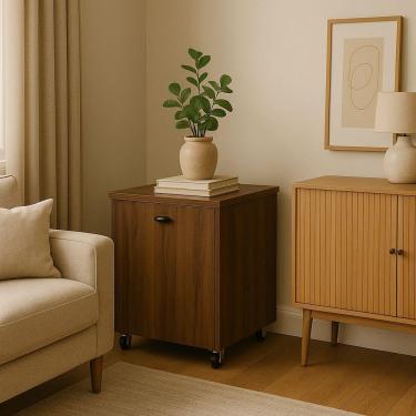 Imagem de Mesa 2 Em 1 Amadeirado Escuro Cadeira Embutida Gavetas Home Office Estudo Rodinhas