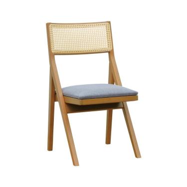 Imagem de Cadeira Ypê Madeira Maciça E Telinha Natural - Natural Assento Estofado Linho Cinza Mescla Impermeável