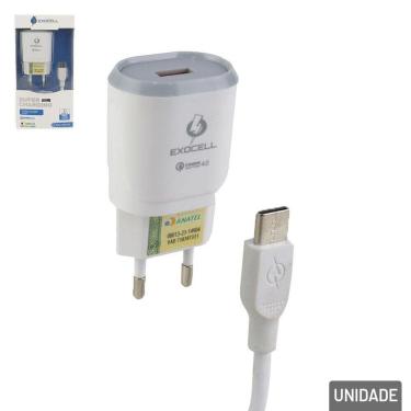 Imagem de Carregador Tipo-c USB 30W Turbo 4.0 Branco - Tudo em Caixa