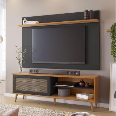 Imagem de Rack Com Painel Arkansas Preto Com Freijó - Moveisaqui