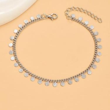 Imagem de Tornozeleira feminina com disco prateado, corrente pendurada ajustável, acessório de moda de praia de verão brilhante