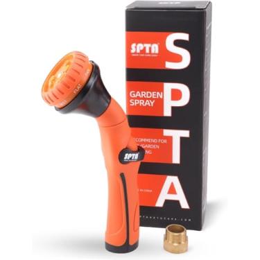 Imagem de SPTA Pulverizador de bocal de mangueira de jardim, 8 padrões de pulverização ajustáveis, bocal de pulverização de mangueira de água, pulverizador manual de alta pressão sem conector de mangueira, para
