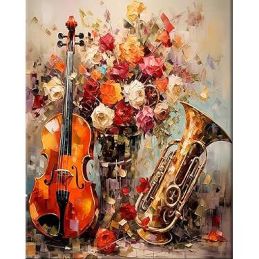 Imagem de XTXGERL Pintura de música de violino por números para adultos, pintura em aquarela acrílica DIY por números para iniciantes, pintura colorida abstrata, arte, artesanato em tela, decoração de parede