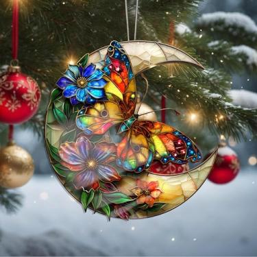 Imagem de Enfeites de Natal para pendurar em cristal de borboleta, enfeites de árvore de Natal feitos à mão, decoração de carro e casa - presentes de Natal, decoração de artesanato em acrílico, ideias de troca