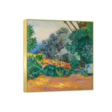 Imagem de BMZFYBS Famosa imagem de paisagem de arte de parede - impressões em tela - canto do jardim - pintura com moldura dourada para sala de estar banheiro decoração de casa 30 x 35 cm 12 x 13 polegadas