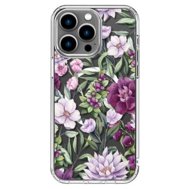 Imagem de ICEDIO Capa para iPhone 13 Pro Max com protetor de tela - compatível com carregamento sem fio, proteção aprimorada da câmera, capa transparente com design floral moderno para mulheres - flores rosa e