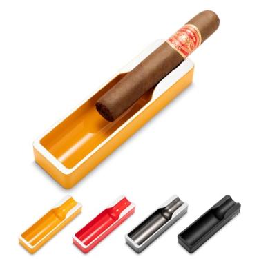 Imagem de Cinzeiro de charuto de aço inoxidável grande cigarros cinzeiro suporte de slot único cinzeiros para charutos para homens interior, exterior, pátio, casa, viagem, cinzeiro retangular presentes para