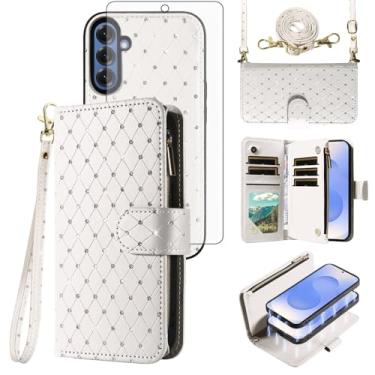 Imagem de Asuwish Capa de celular para Samsung Galaxy A56 5G carteira com zíper destacável capa de celular magnética com protetor de tela alça transversal alça com glitter compartimentos para cartão A 56 56A