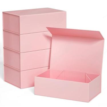 Imagem de Conjunto de 5 Caixas de Presente com Tampas Magnéticas Caixa de Presente Rosa com Fecho Magnético Caixas de Presente de Luxo para Casamento, Aniversário e Natal,Pink 5 pack,12.2×8.6×3.9in