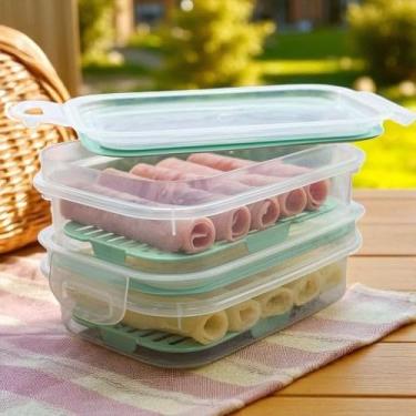 Imagem de Kit Porta Frios Queijo Presunto Hermético Empilhavel com Dreno e Trava 500 Ml (4)