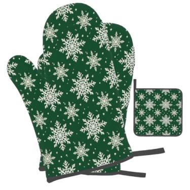 Imagem de Conjunto de 3 suportes de panela para cozinha, luvas de forno com isolamento de floco de neve, almofadas de panela resistentes ao calor, acessórios essenciais para churrasco, cozinhar, decoração de