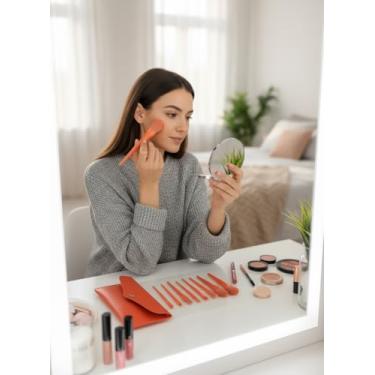 Imagem de Conjunto de 10 pincéis de maquiagem, corretivo de sombra, base premium, pincéis de blush em pó com bolsa de maquiagem, vermelho