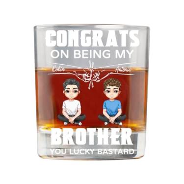 Imagem de Congrats On Being My Brother Copo de uísque personalizado, copo de bourbon personalizado com nome, presentes engraçados de aniversário, amizade de fraternidade (estilo 6)