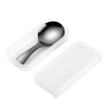 Imagem de Colheres de Jantar Colher curta de aço inoxidável, concha sopa doméstica, pequena colher redonda chá, arroz para crianças, sorvete(Preto)