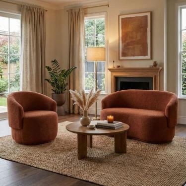 Imagem de Conjunto de Poltrona + Namoradeira Decorativa Sala Estar Orgânica Beatriz Boucle Terracota- Montanaris Decor