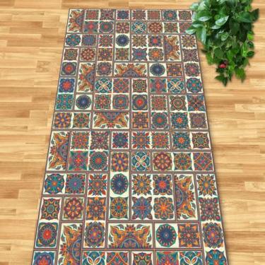 Imagem de HGTRH Tapete de corredor lavável para corredor antiderrapante, tapete floral vintage para entrada, corredores de pelo baixo para cozinha, banheiro, lavanderia, quarto, casa de fazenda, D 50 x 100 cm