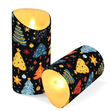 Imagem de Blueangle Pacote com 2 velas sem chamas de árvores de Natal com controle remoto e temporizador, velas LED cintilantes (7,6 cm x 9,9 cm) para decoração de casa, casamento, acampamento (212)