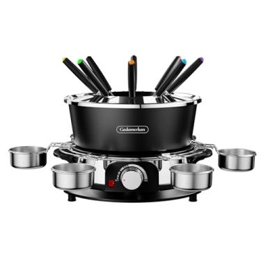 Imagem de Conjunto de panela elétrica de fondue para chocolate, conjunto de fondue de queijo de 1300 W com vários potes de fondue com temperatura ajustável, 8 garfos de fondue com código de cores, serve 8