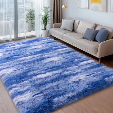 Imagem de Ailyei Tapetes felpudos para quarto, 10 x 15 cm, azul abstrato, macio, felpudo, tapete felpudo fofo, para quarto de meninas, quarto de crianças, atualização, antiderrapante,